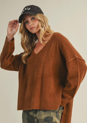 Oversized V Neck Sweater Top