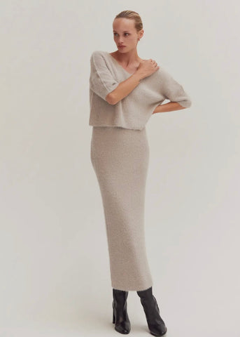 Fuzzy Top & Midi Skirt Set
