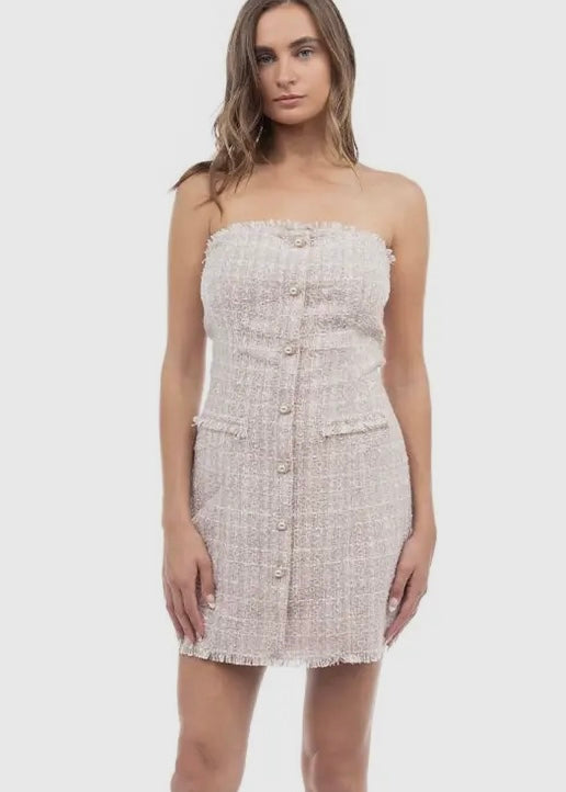 Button Down Tweed Tube Dress