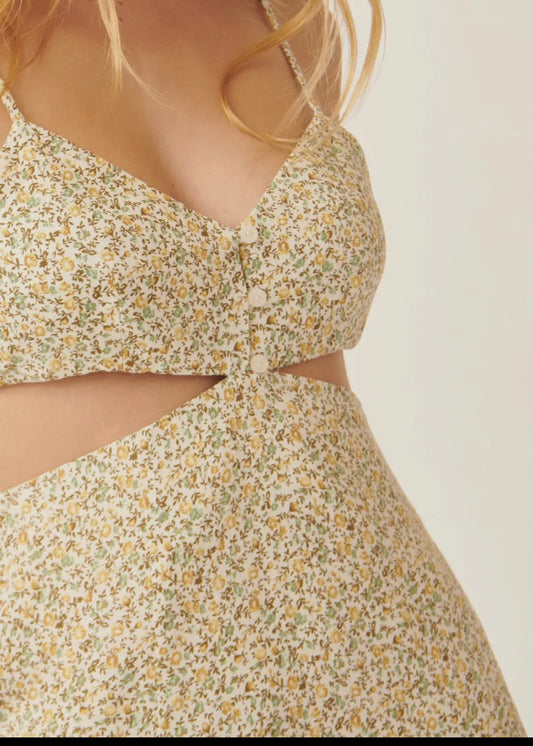 Floral Button-Front Sweetheart Mini Dress