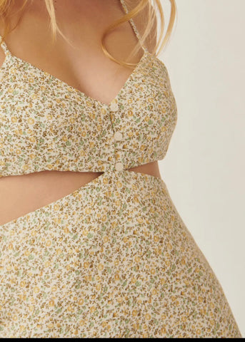 Floral Button-Front Sweetheart Mini Dress