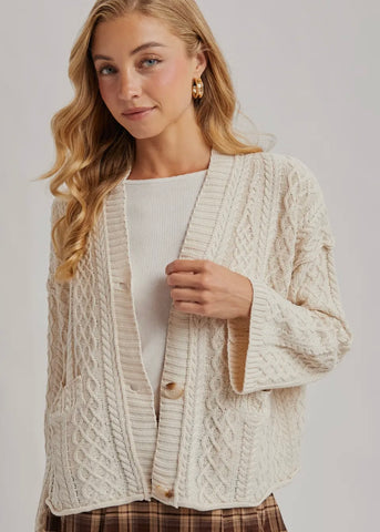 Button Down Cable Knit Cardigan