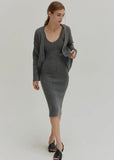Brushed Ribbed Sweater Cardigan and Midid Dress Set