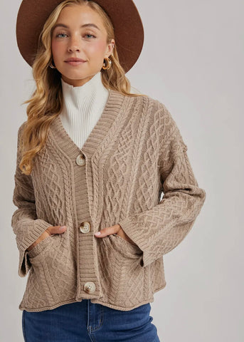 Button Down Cable Knit Cardigan