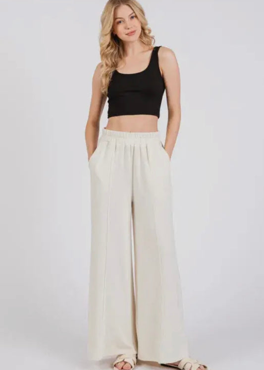 Modal Elastic Waist Wide Leg Pants