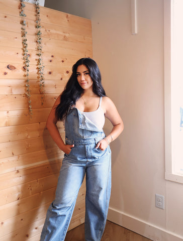 DENIM BARREL OVERALLS