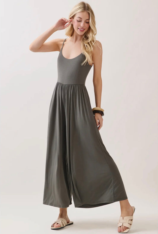 Flare Wide Leg Jumpsuit W/ Adjustable Strap