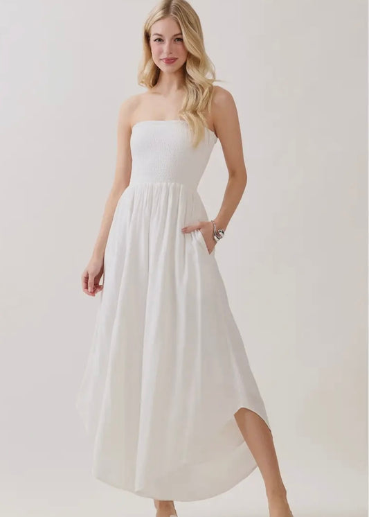 Smocked Tube Top Pocket Jumpsuit