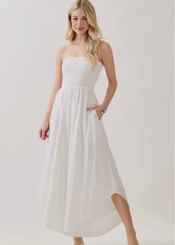 Smocked Tube Top Pocket Jumpsuit