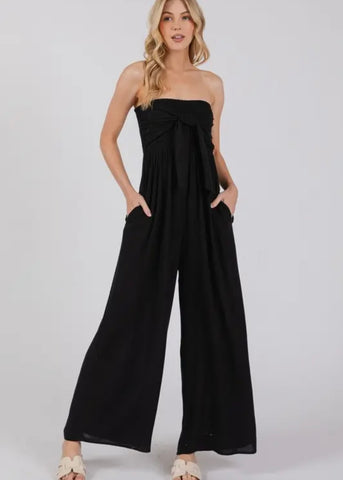 Front Tie Wide Leg Jumpsuit