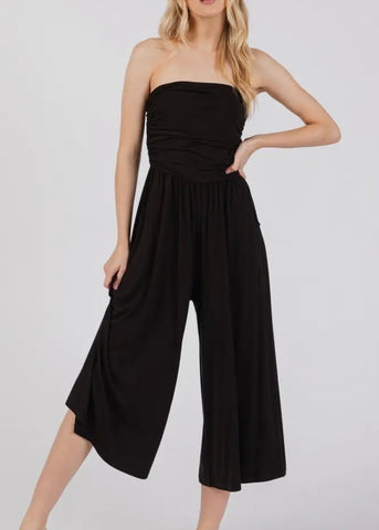 Tube Top Shirring Jumpsuit