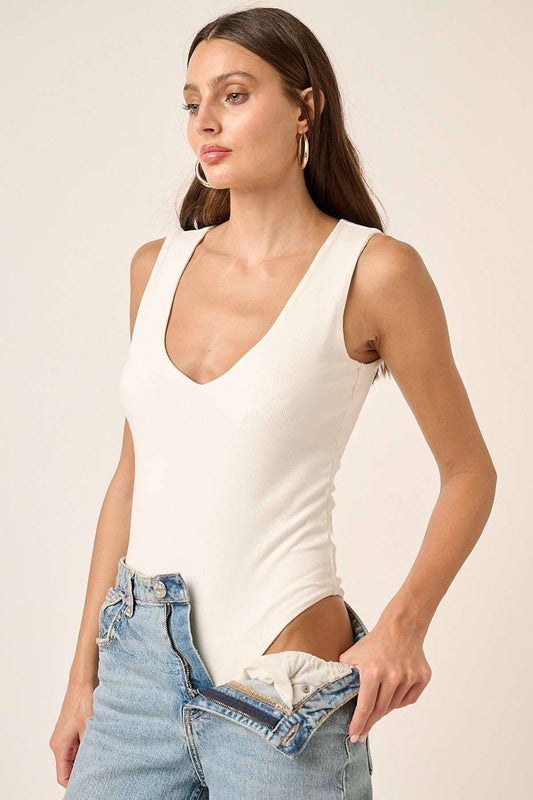 DEEP V NECK SLEEVELESS BODYSUIT