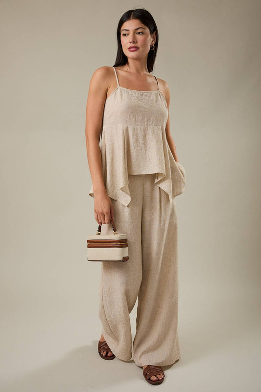 Pleat Waist Wide Leg Pant