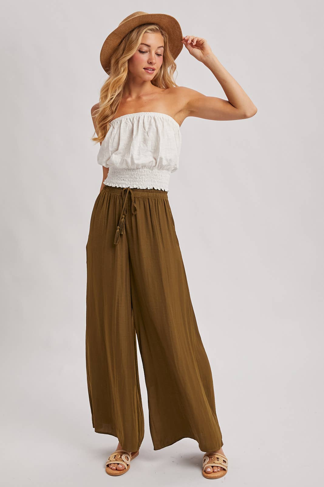 SILKY PALAZZO WIDE LEG PANTS