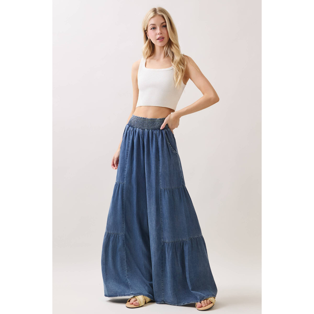 Denim Tencel Wide Leg Pant