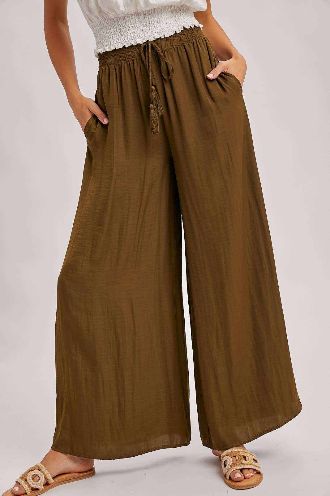 SILKY PALAZZO WIDE LEG PANTS