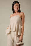 SLEEVELESS BACK SMOCKING HANKY HEM TOP