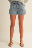 High-Rise Gathered Waist Denim Shorts