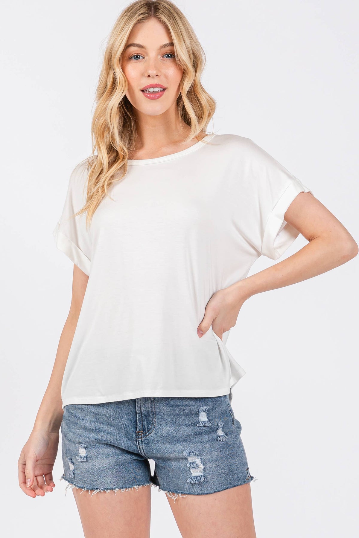 Solid Crew Neck Short Sleeve Top