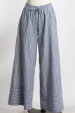STRIPED DRAWSTRING WAIST WIDE LEG PANTS - VGP700005B