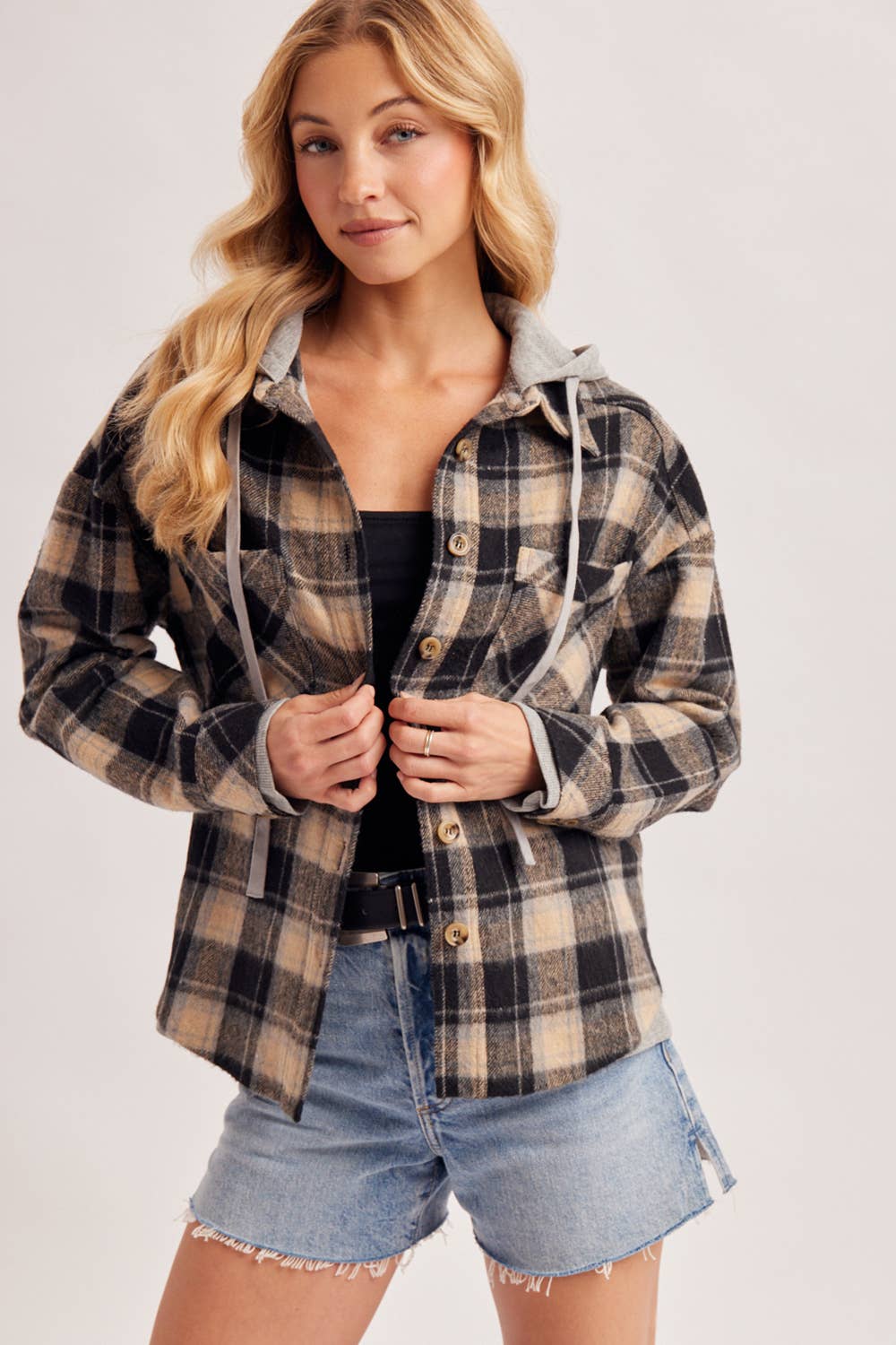 Hooded Plaid Shacket