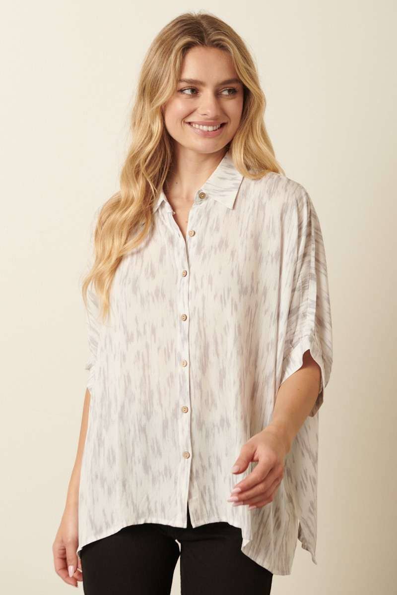 GAUZE BUBBLE DOLMAN SLEEVE BLOUSE
