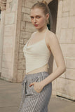 STRIPED DRAWSTRING WAIST WIDE LEG PANTS - VGP700005B