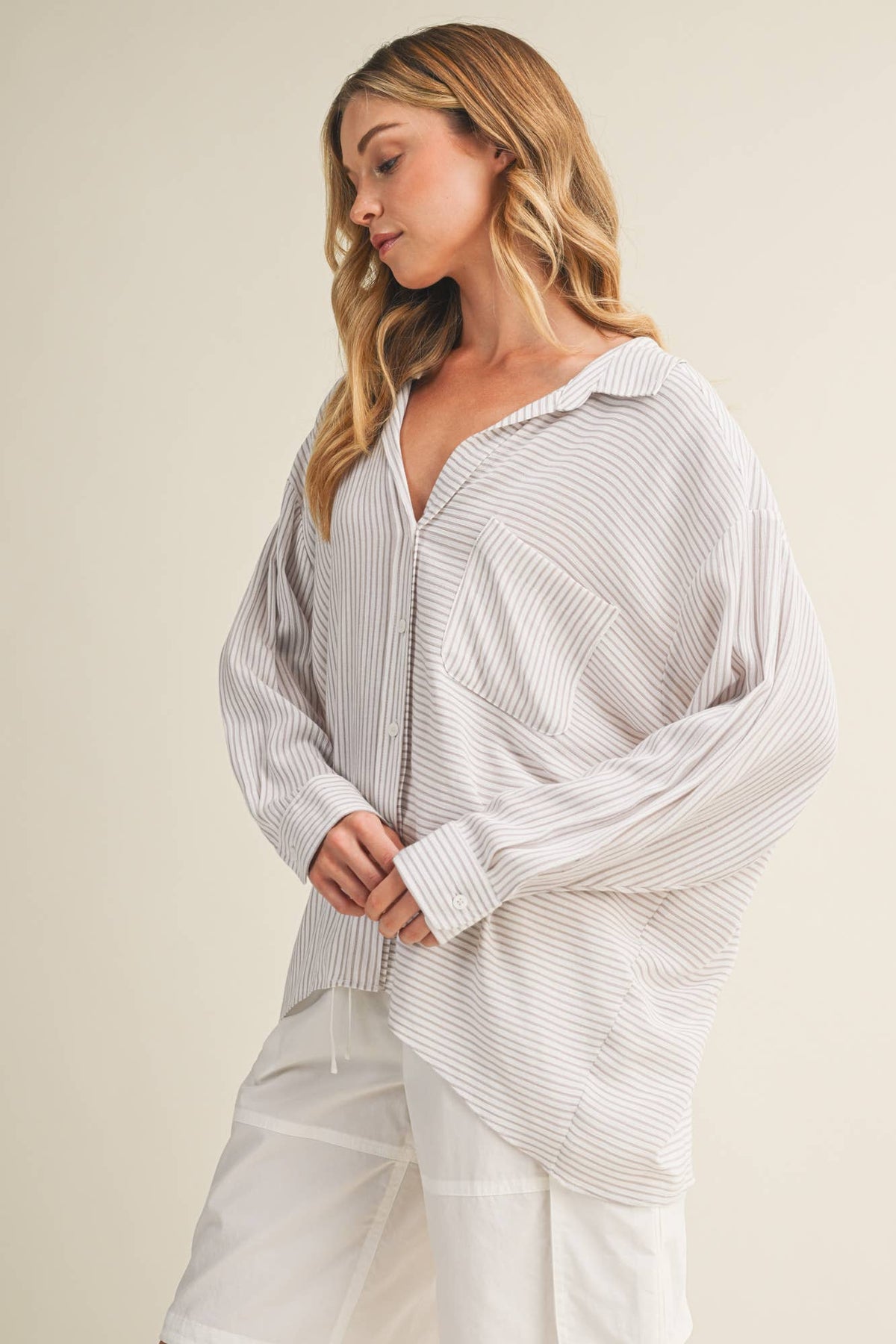 Slouchy Silhouette Striped Collared Shirt