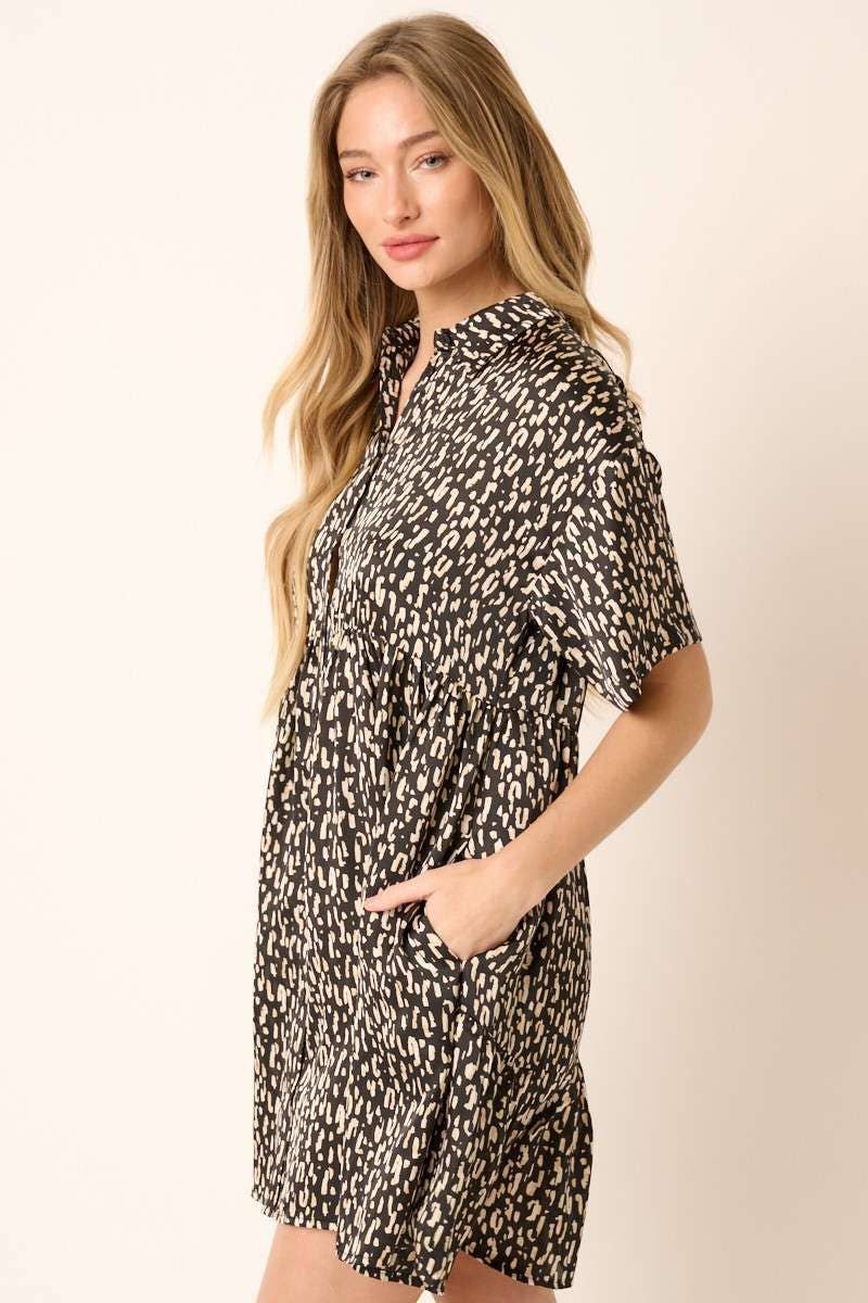 ABSTRACT PRINT BABYDOLL SHIRT DRESS