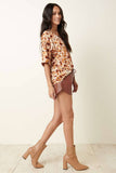ABSTRACT FLOWER PRINT BABYDOLL KNIT TOP