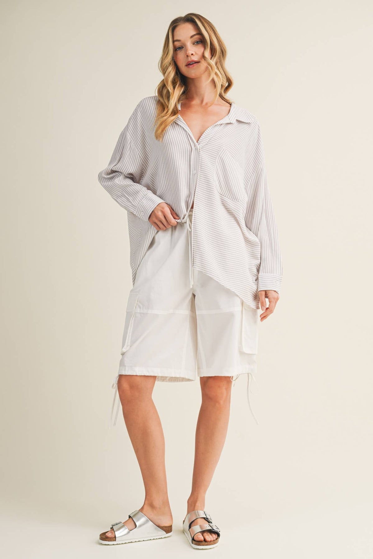 Slouchy Silhouette Striped Collared Shirt