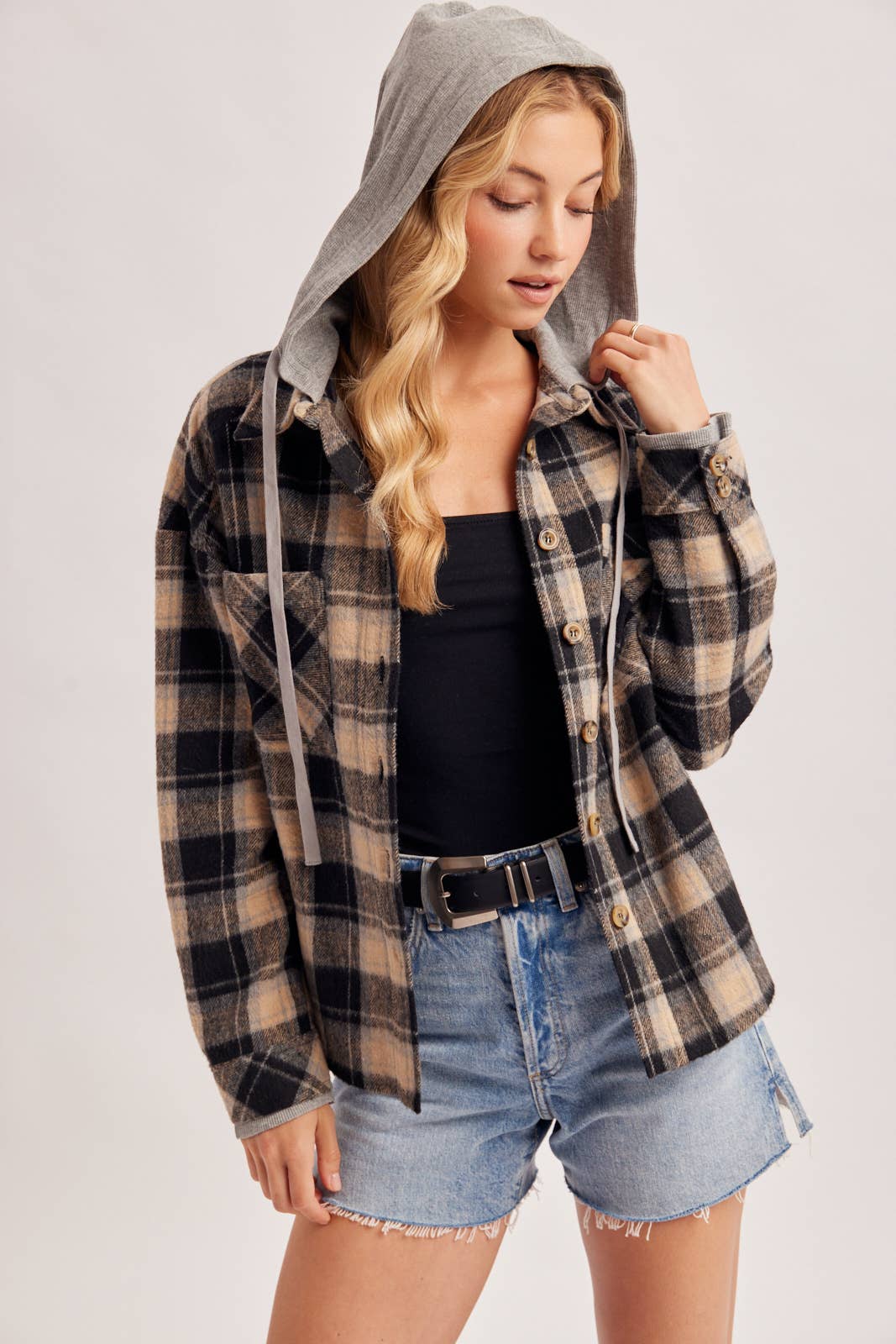 Hooded Plaid Shacket