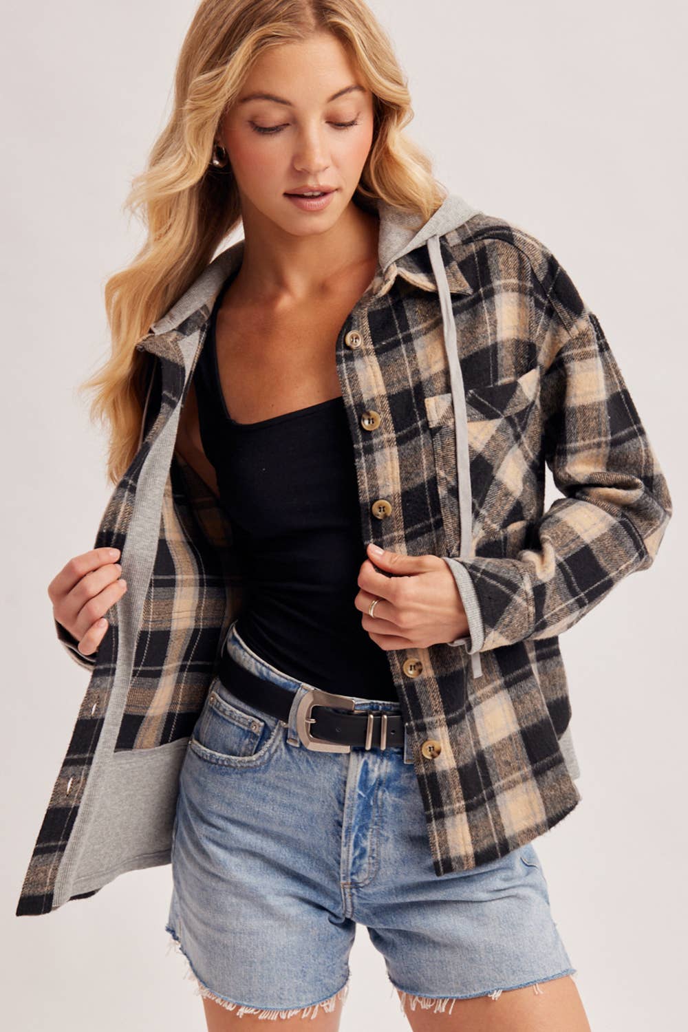 Hooded Plaid Shacket