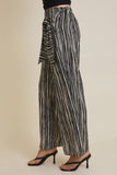 WAIST TIE WIDE LEG STRIPE PANTS