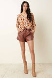 ABSTRACT FLOWER PRINT BABYDOLL KNIT TOP