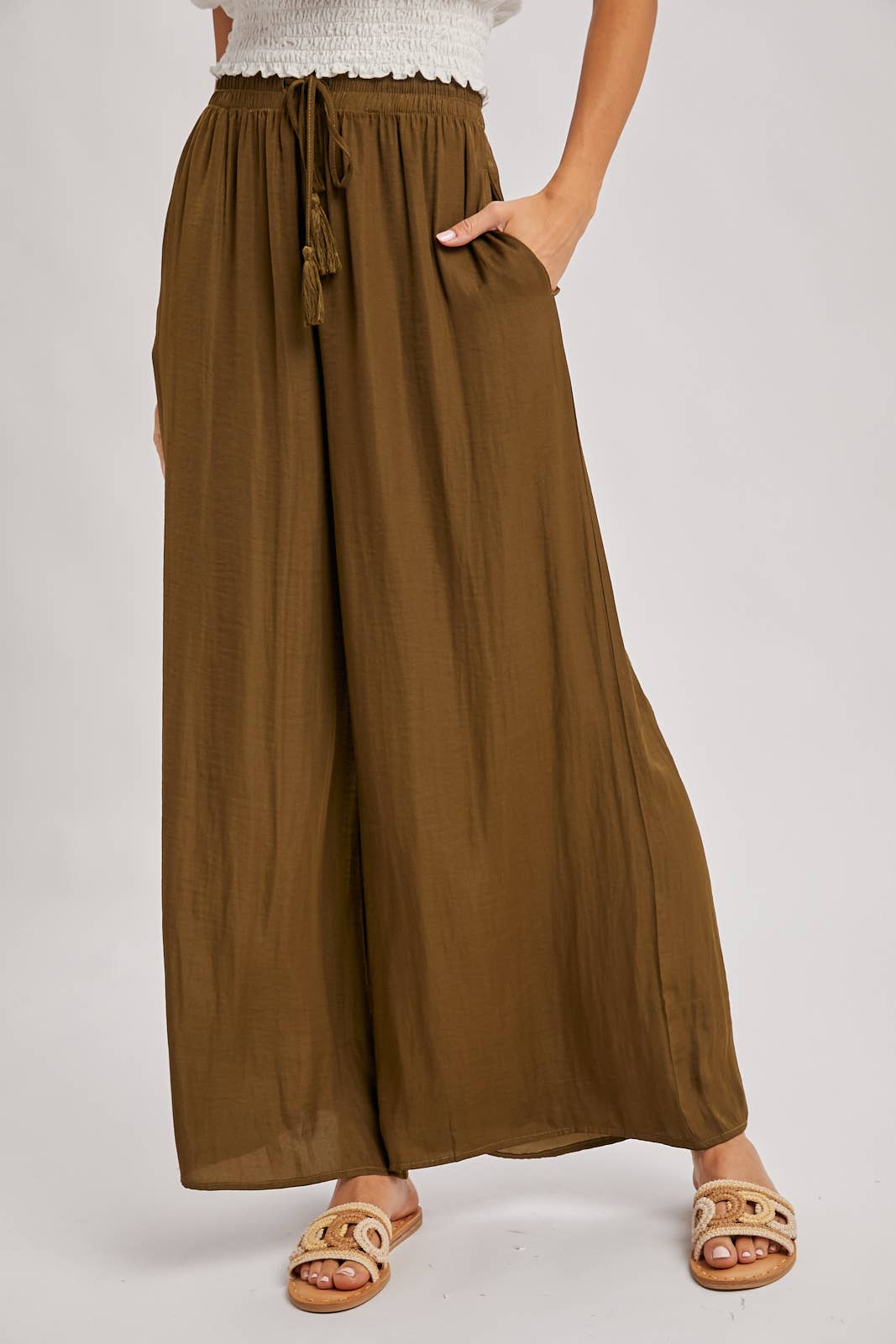 SILKY PALAZZO WIDE LEG PANTS