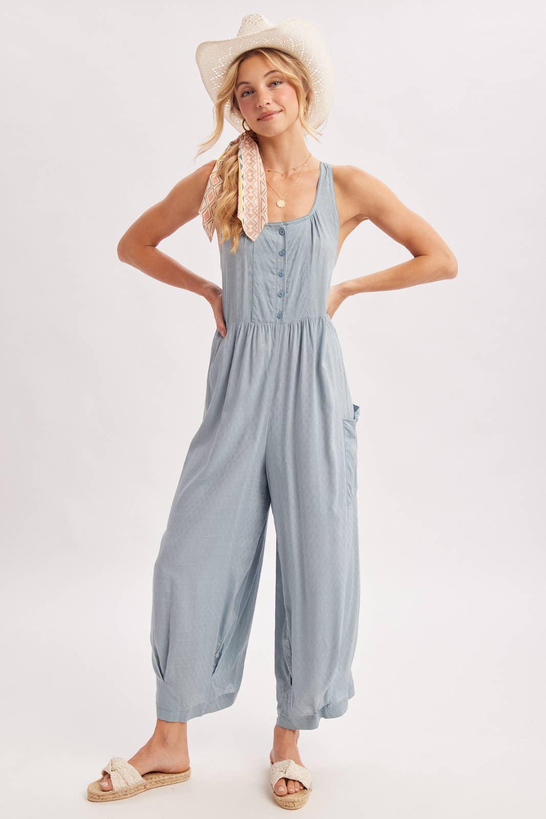 BOHO CROSS-BACK RELAXED SLEEVELESS JUMPSUIT