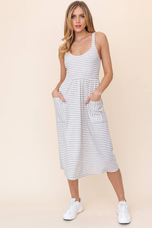 Sleeveless Pocket detail Stripe Dress