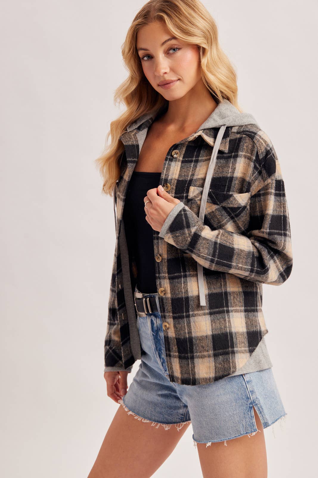 Hooded Plaid Shacket